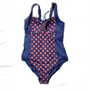 Amoena Alabama One Piece Mastectomy Swimsuit 12B Polka Dot Navy Blue Red 12